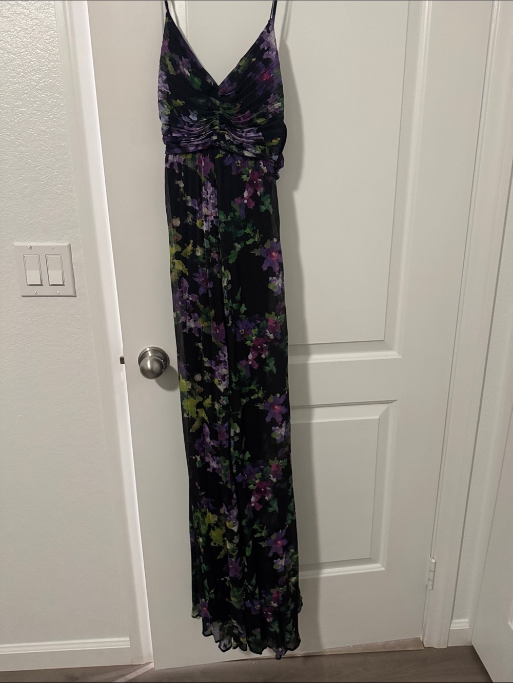 Express Black Maxi Dress with Purple & Green Floral Print